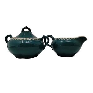 1950's Harker Corinthian‎ Cream and Sugar Set Pate Sur Pate Harkerware MCM Green